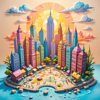 Sunset Cityscape Sculpture