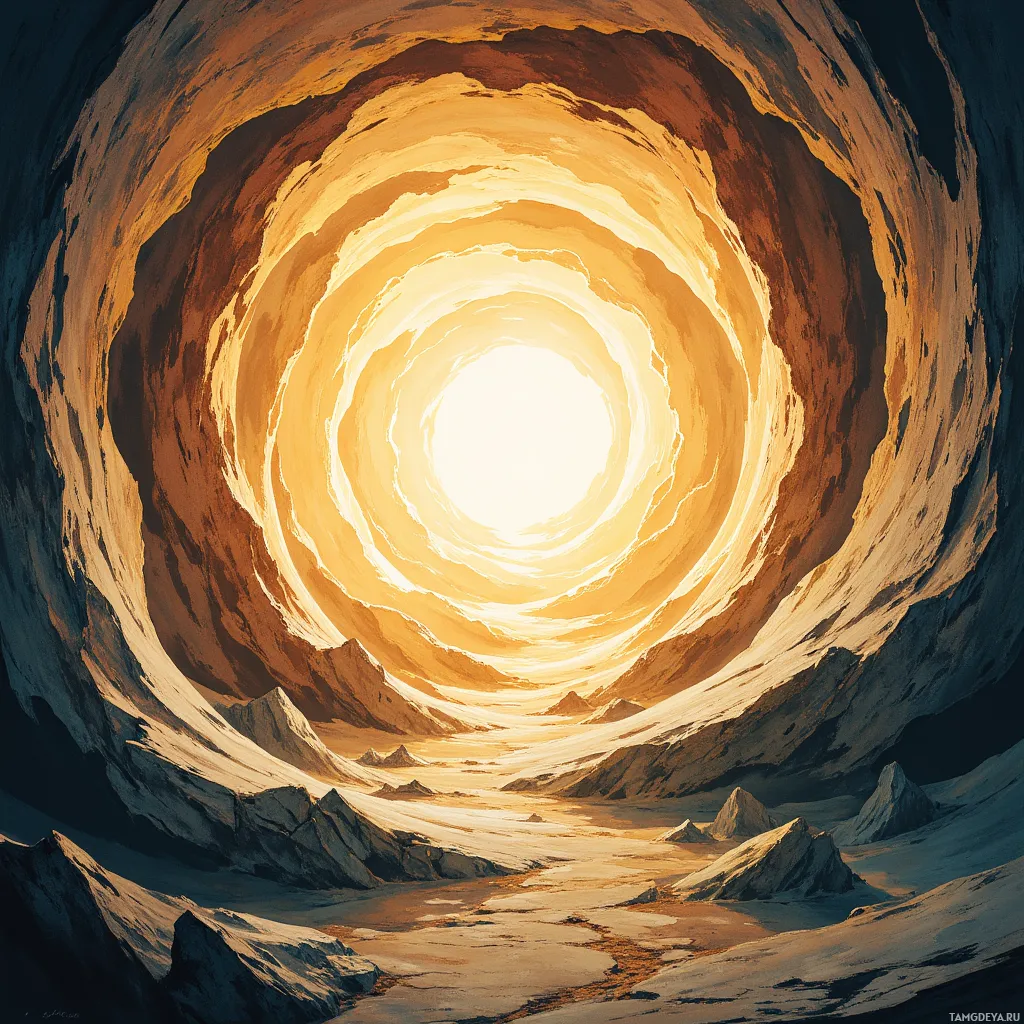 A swirling vortex of light and shadow with a bright center.