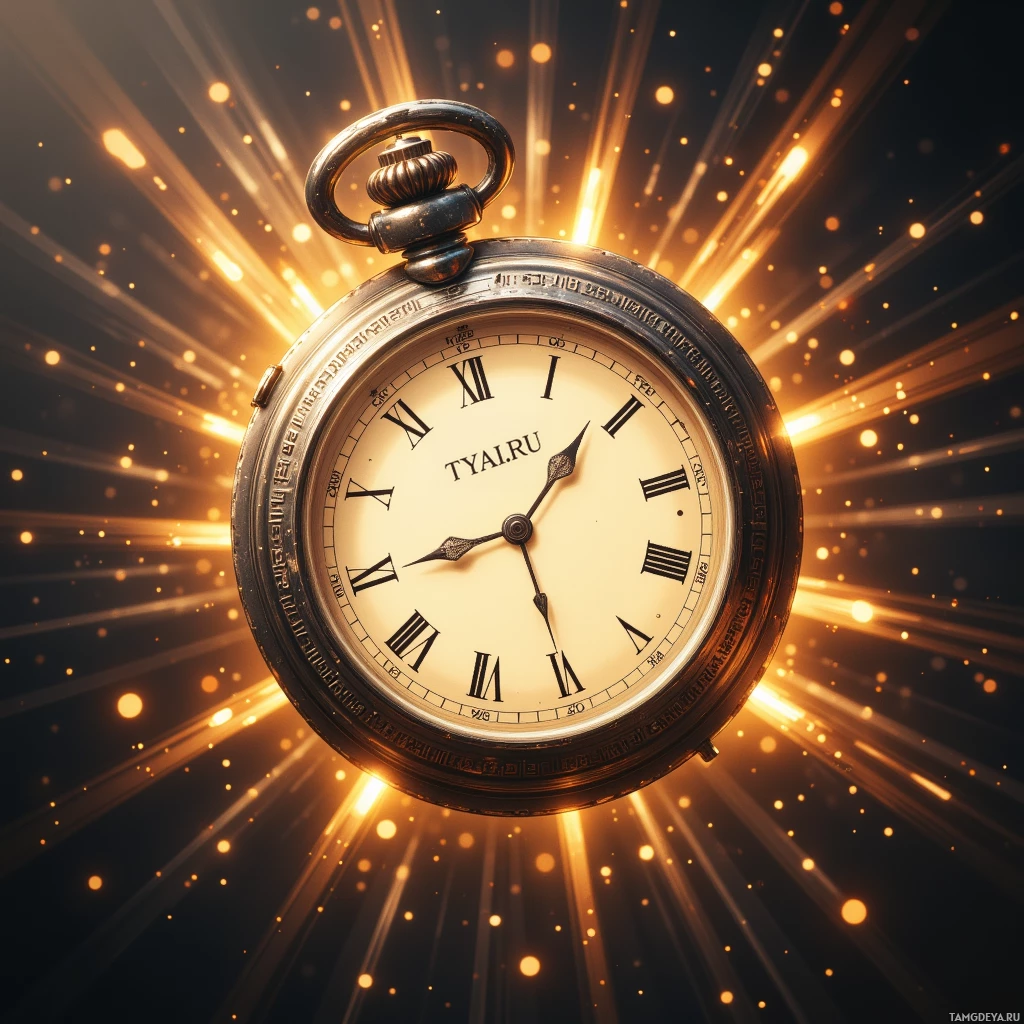 A vintage pocket watch with Roman numerals and a glowing background.