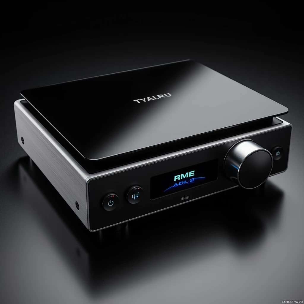 A sleek black audio device with a digital display and control buttons.