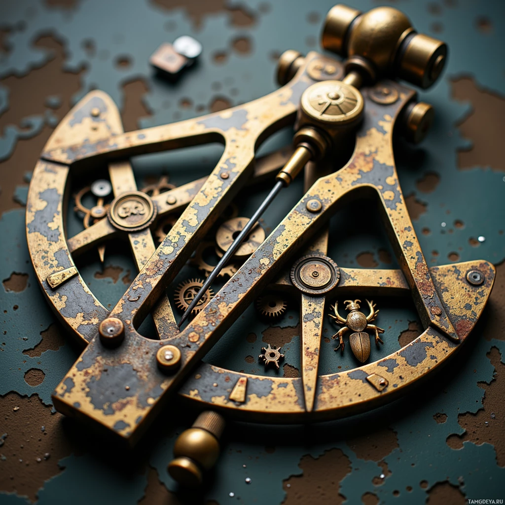 A detailed, ornate compass with gears and a beetle on a map background.