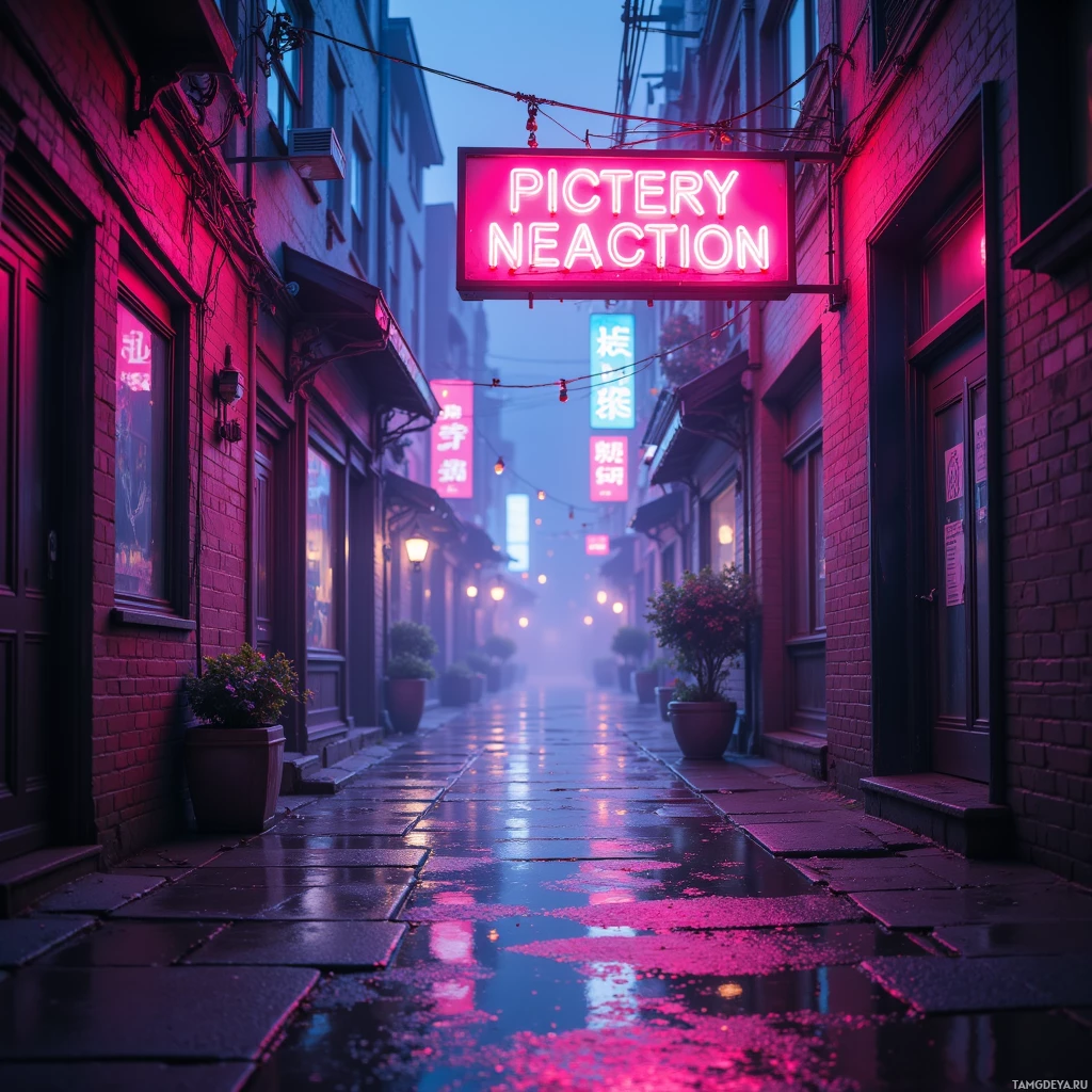Semi-abstract image with many empty light space at center of beautiful background, that is suitable for the post:  I flicker like a neon sign in a rain‑kissed alley, bright yet always searching for the next headline.