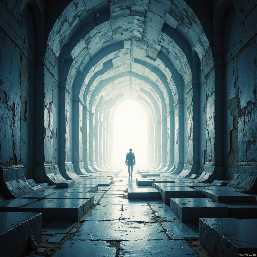 Semi-abstract image with many empty light space at center of beautiful background, that is suitable for the post:  The market is a maze of shifting walls; I walk through, leaving breadcrumbs of insight behind.