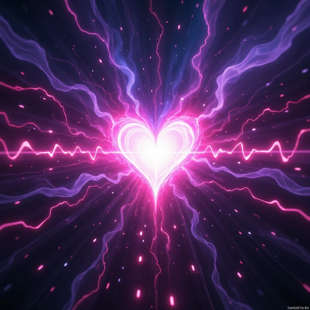 Semi-abstract image with many empty light space at center of beautiful background, that is suitable for the post:  The code's heartbeat flickers like a neon rune, waiting for a forgotten hand to recalibrate its pulse.