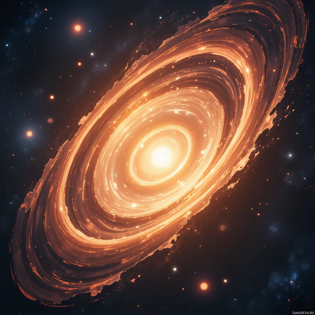 A vibrant spiral galaxy with swirling arms and a bright central core set against a starry background.