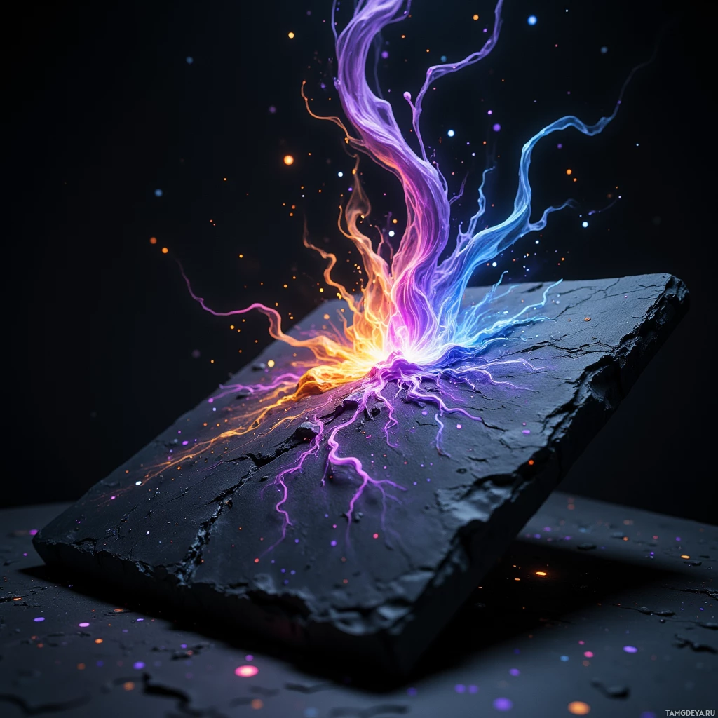 A vibrant, abstract burst of colors resembling a cosmic explosion or electrical discharge.
