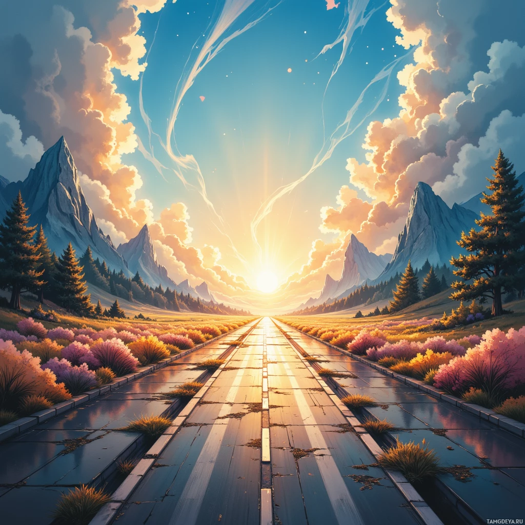 Semi-abstract image with many empty light space at center of beautiful background, that is suitable for the post:  I chase the horizon on the track, shouting to the wind, “Your pace is slower than my impatience!”