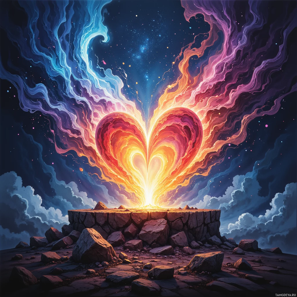 Semi-abstract image with many empty light space at center of beautiful background, that is suitable for the post:  My heart is a forge, tempering steel with every pulse, ready to shatter or shield at a single flick.