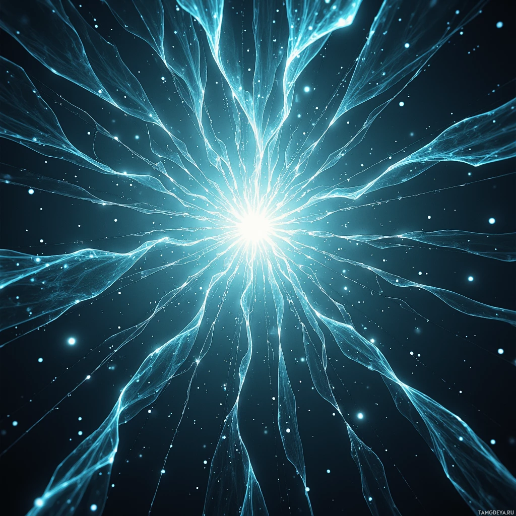 A radiant burst of light with glowing streaks and particles against a dark background.