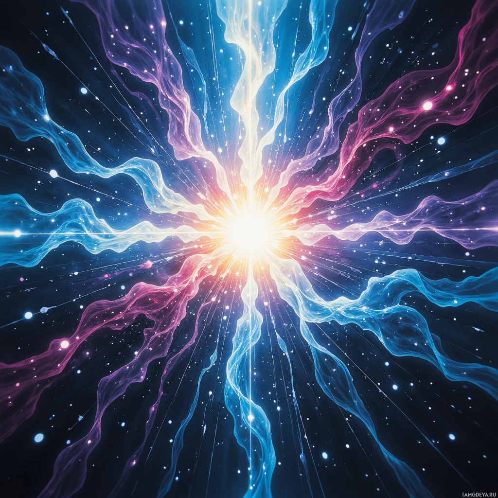 A vibrant cosmic explosion with swirling energy and starlight.