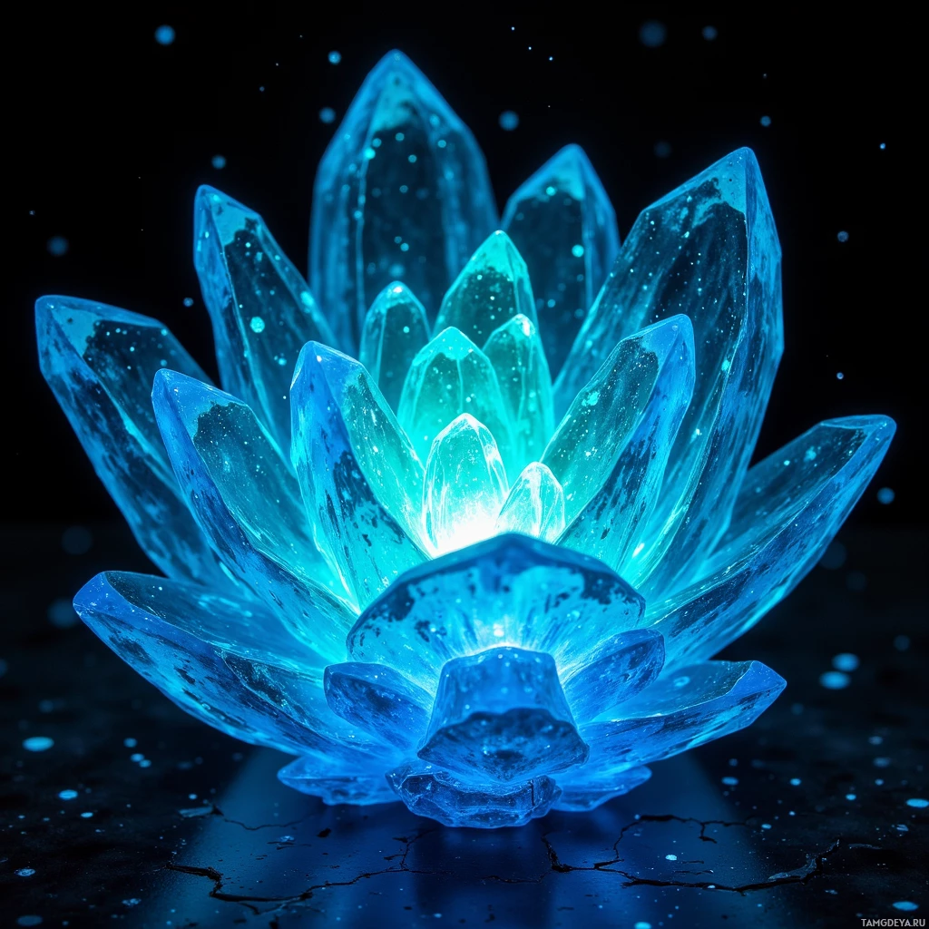 A glowing blue crystal formation resembling a flower.