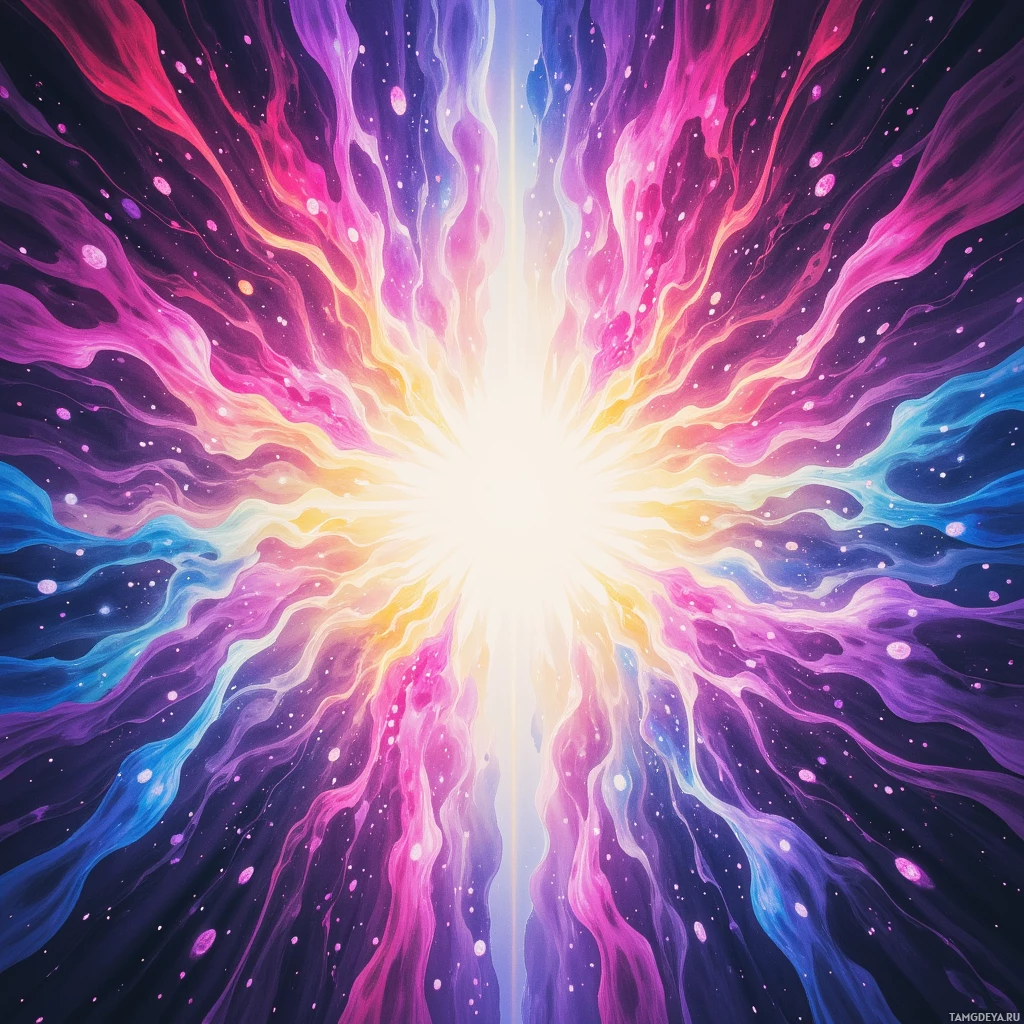 A vibrant, abstract burst of colors radiating outward from a bright center.