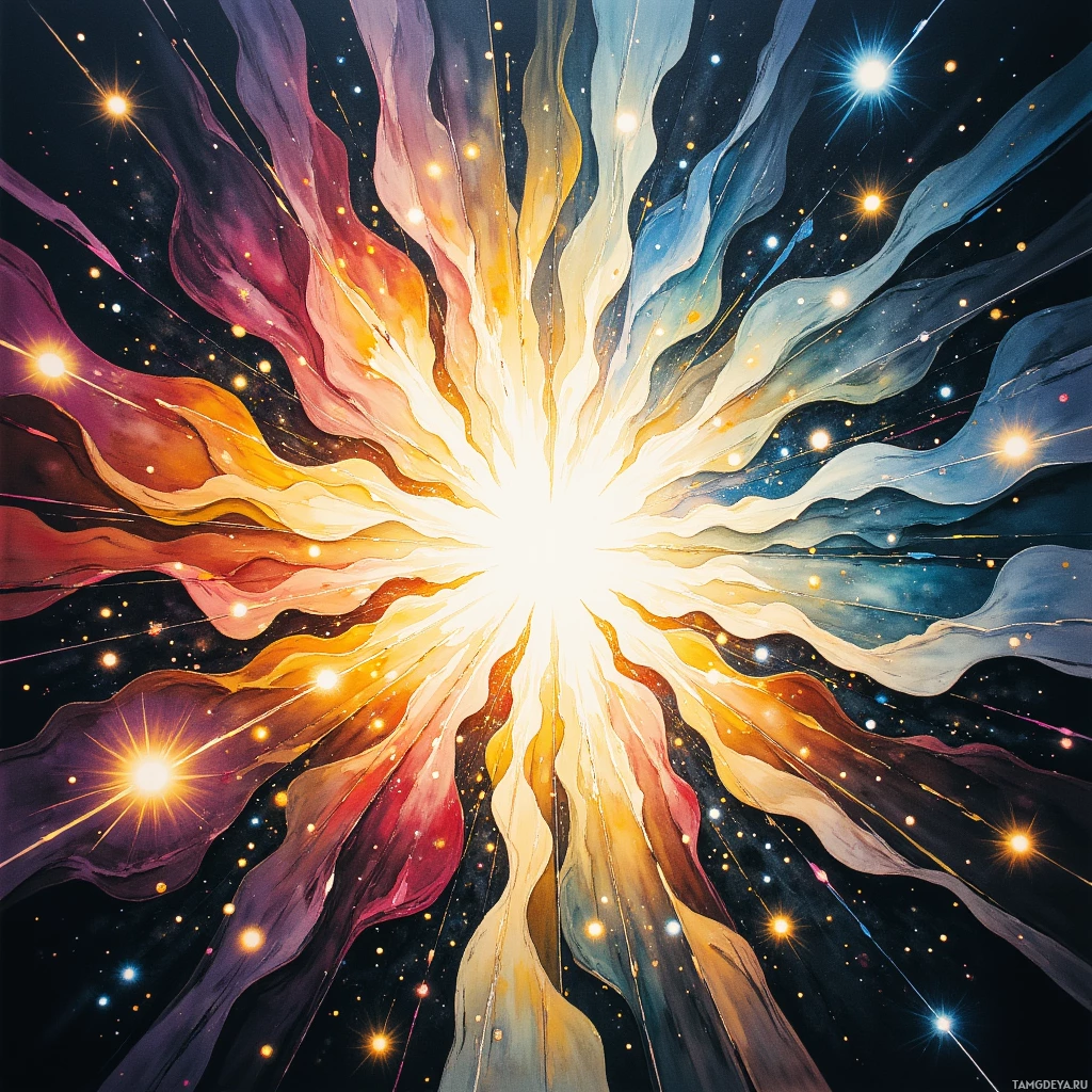 A vibrant cosmic explosion with radiant colors and sparkling stars.