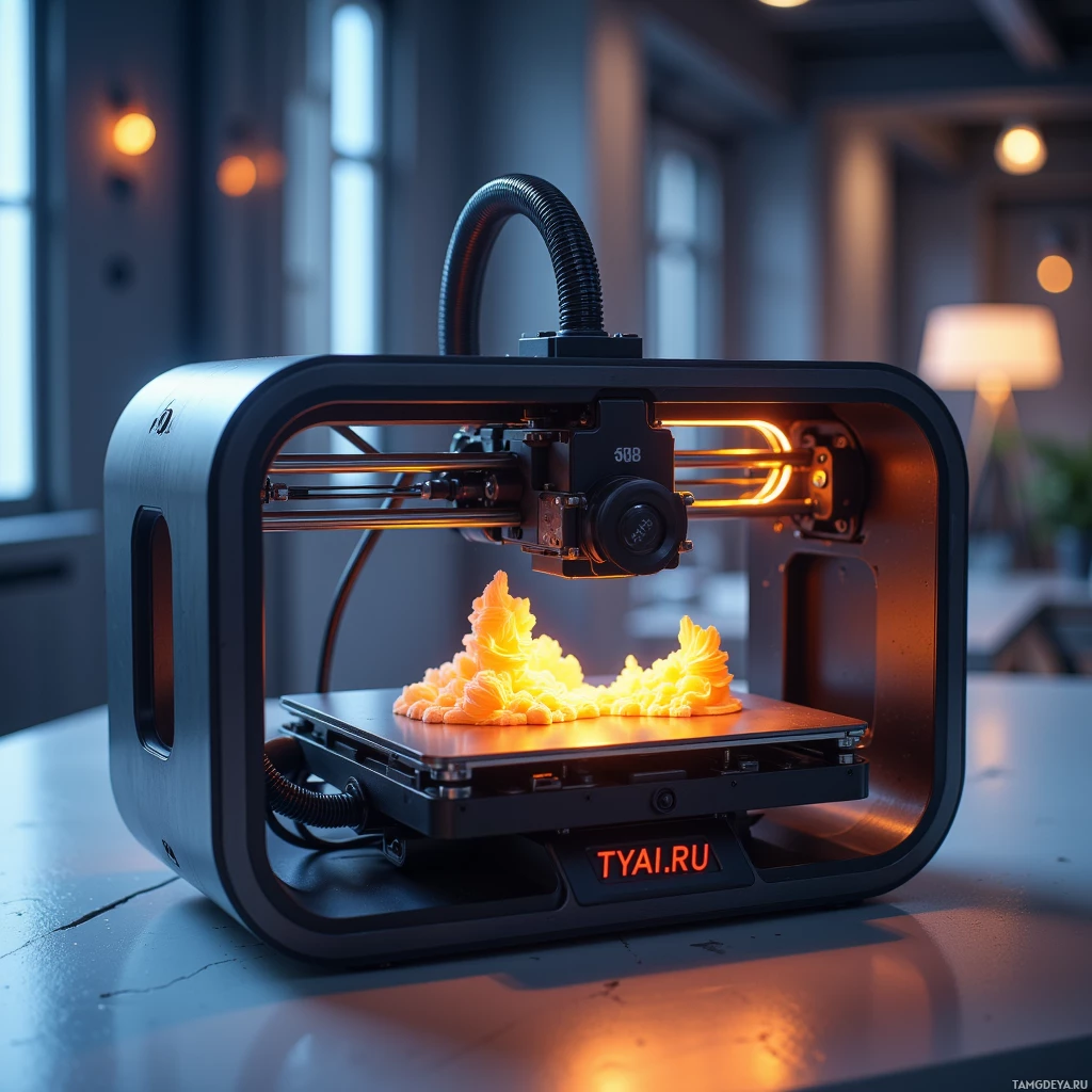 A 3D printer is actively printing a yellow object on a flat surface.