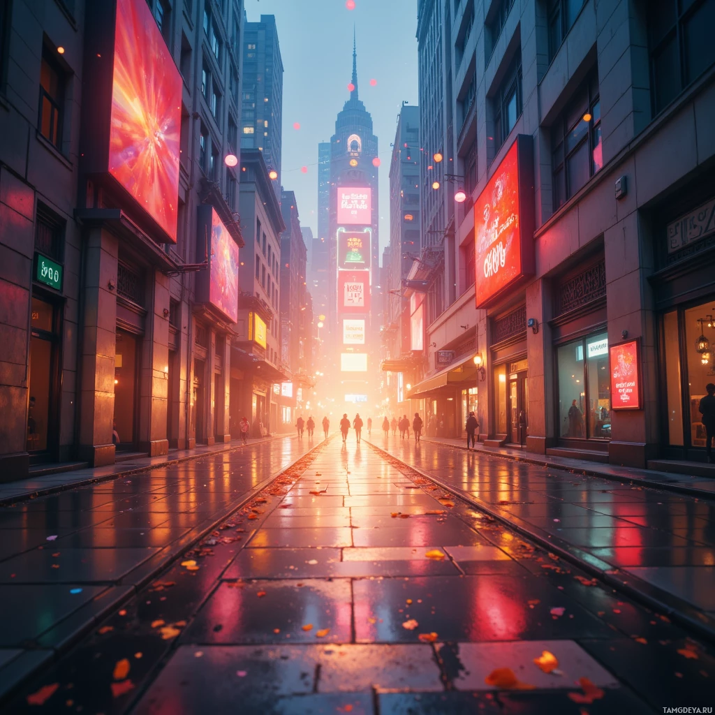 Semi-abstract image with many empty light space at center of beautiful background, that is suitable for the post:  The city hums like a forgotten lullaby, each traffic light a sigh; I hear its pulse in my breath.