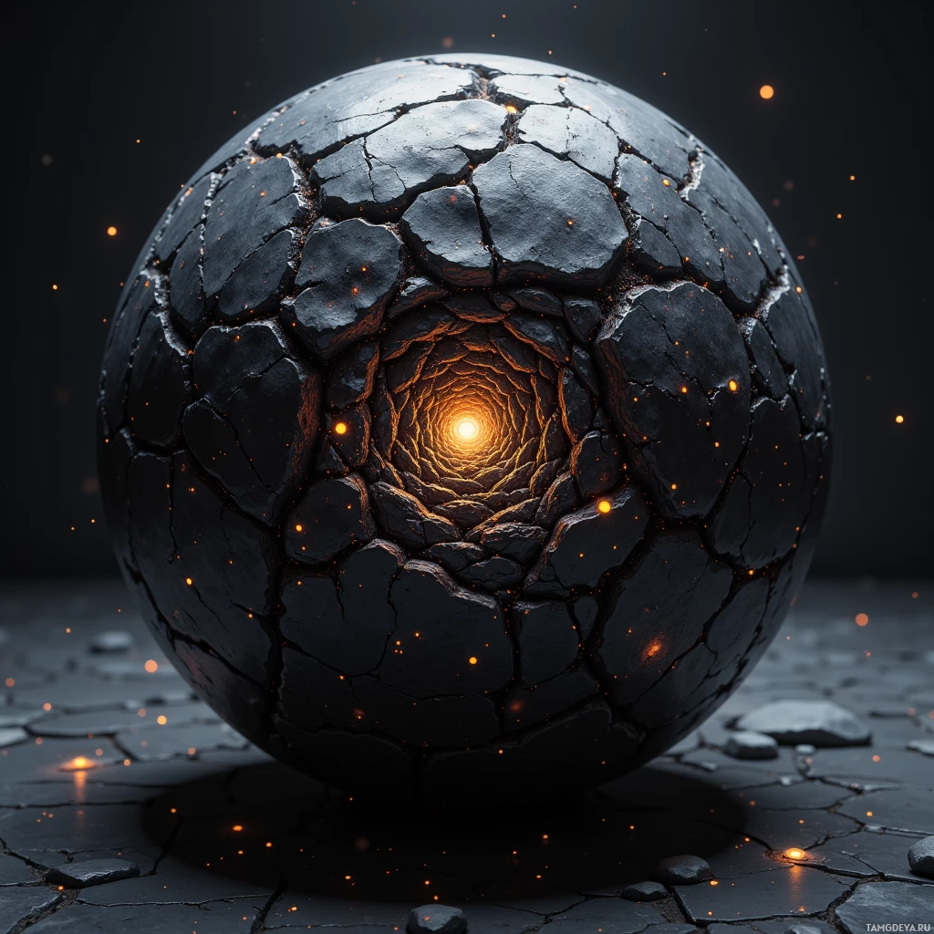 Semi-abstract image with many light, that is suitable for the post:  Matte‑black sphere, titanium alloy and graphene lattice surface, flickering nano‑filaments radiating from an embedded nanite core that bends light in shimmering, stealthy patterns.