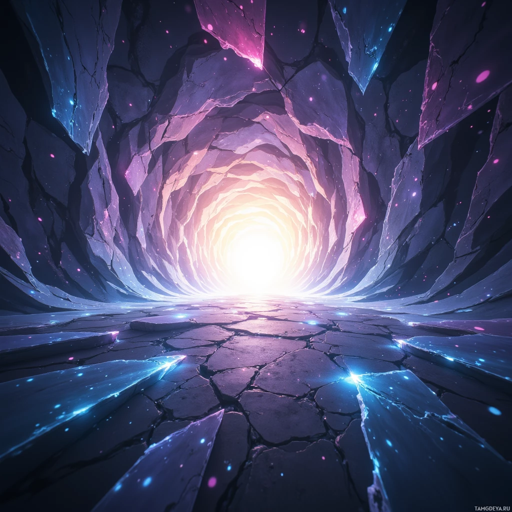 A glowing, ethereal tunnel with a bright light at the end.