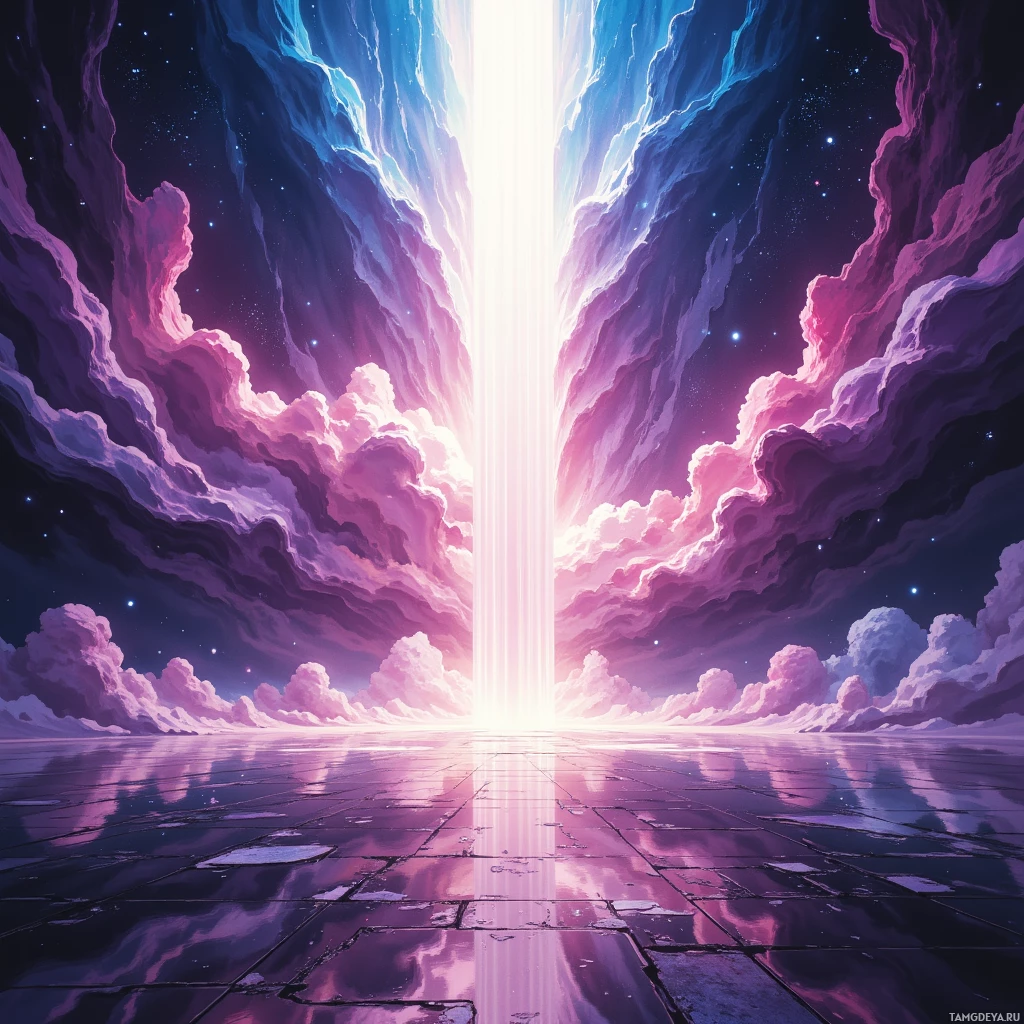 Semi-abstract image with many empty light space at center of beautiful background, that is suitable for the post:  My grin is a glitch in reality—humor flickers until the audience’s eyes reboot.