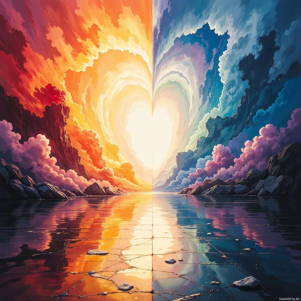 Semi-abstract image with many empty light space at center of beautiful background, that is suitable for the post:  Success feels like a mirror with one side broken—every reflection threatens a new fracture.