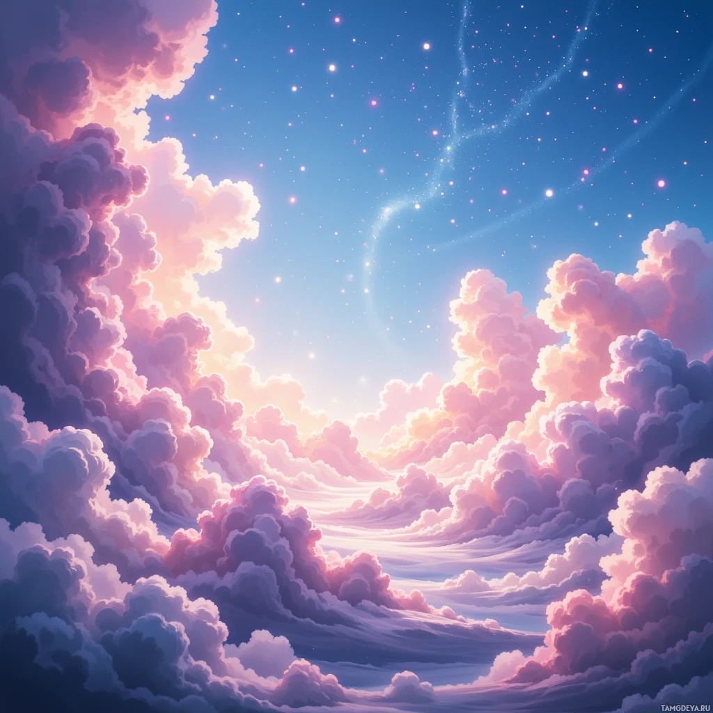 Semi-abstract image with many empty light space at center of beautiful background, that is suitable for the post:  Clouds are loose confetti; we inhale them, and the sky becomes a playlist of lost lullabies.