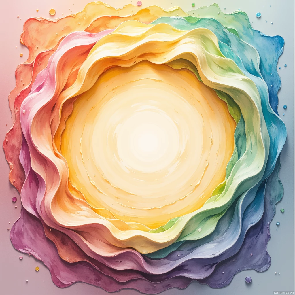 A vibrant, concentric circle of colors radiates outward from a bright center, resembling a sunburst or a painted flower.