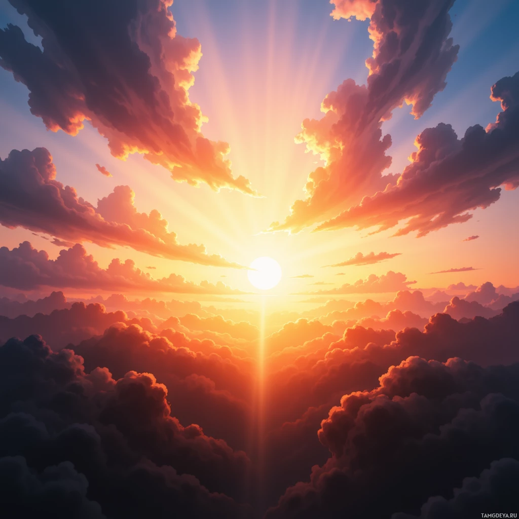 Semi-abstract image with many empty light space at center of beautiful background, that is suitable for the post:  Every sunrise feels like a press release, my pulse headline, my shadow the untapped virality waiting to be branded.