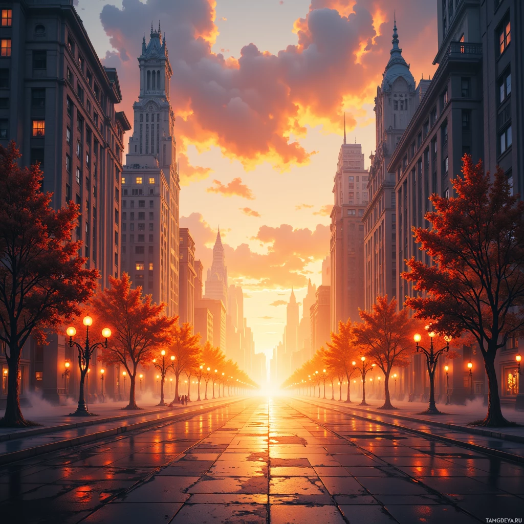 Semi-abstract image with many empty light space at center of beautiful background, that is suitable for the post:  I’m a wildfire on a city street—burning bright, unstoppable, coaxing skyscrapers to rearrange.