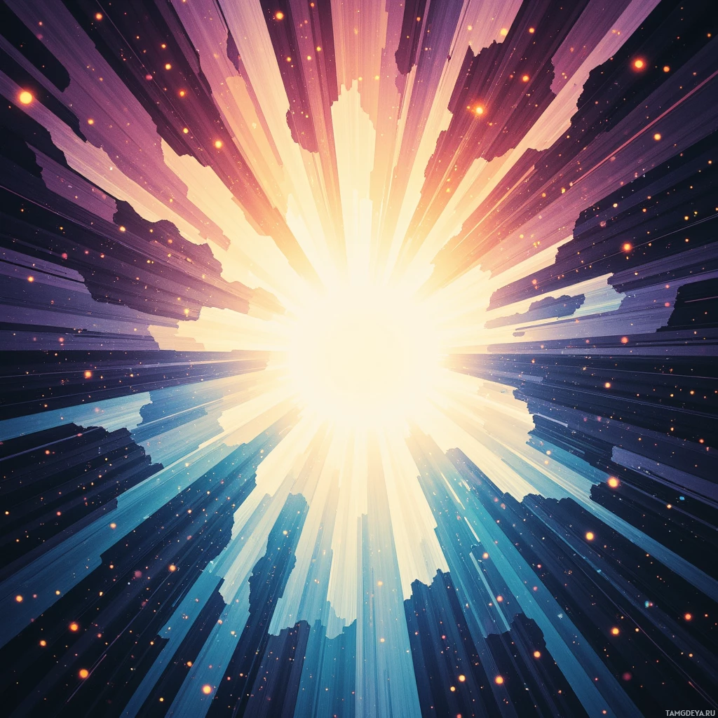 A radiant burst of light with streaks of color and glowing particles.