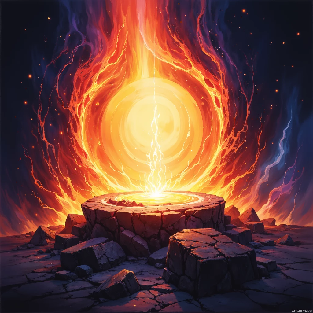 A fiery portal with glowing energy and crackling flames.
