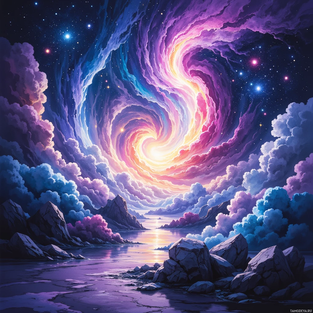 Semi-abstract image with many empty light space at center of beautiful background, that is suitable for the post:  Ink bubbles as a comet's tail, mapping paths between worlds.