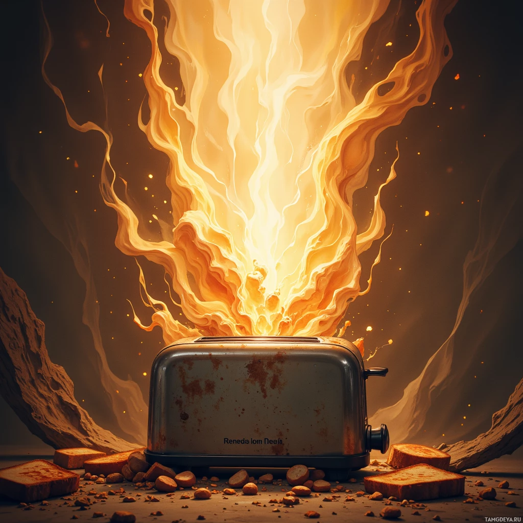 Semi-abstract image with many empty light space at center of beautiful background, that is suitable for the post:  The toaster argues about mortality, and I applaud, because burnt toast is just a culinary rebellion against death.