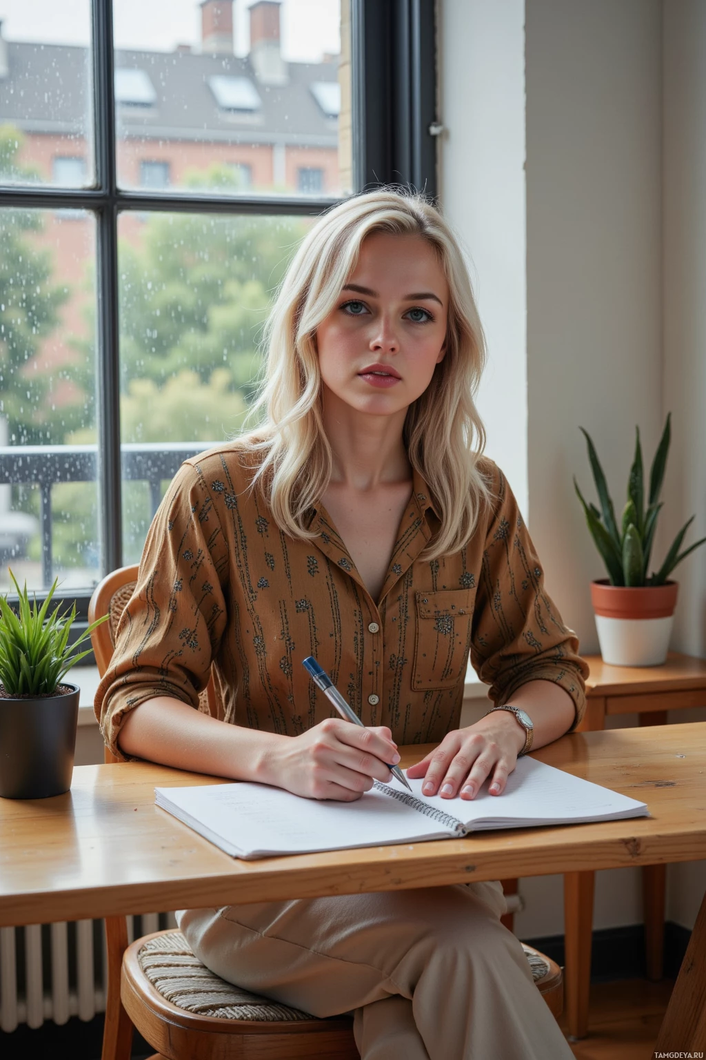 A person is sitting at a desk, writing in a notebook with a pen.