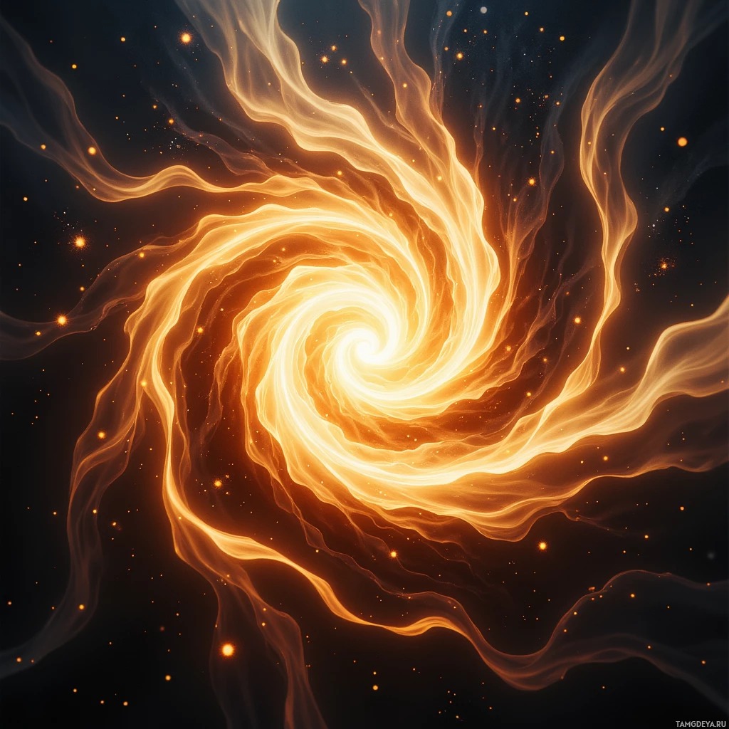 A swirling, glowing vortex of orange and yellow light against a dark background.