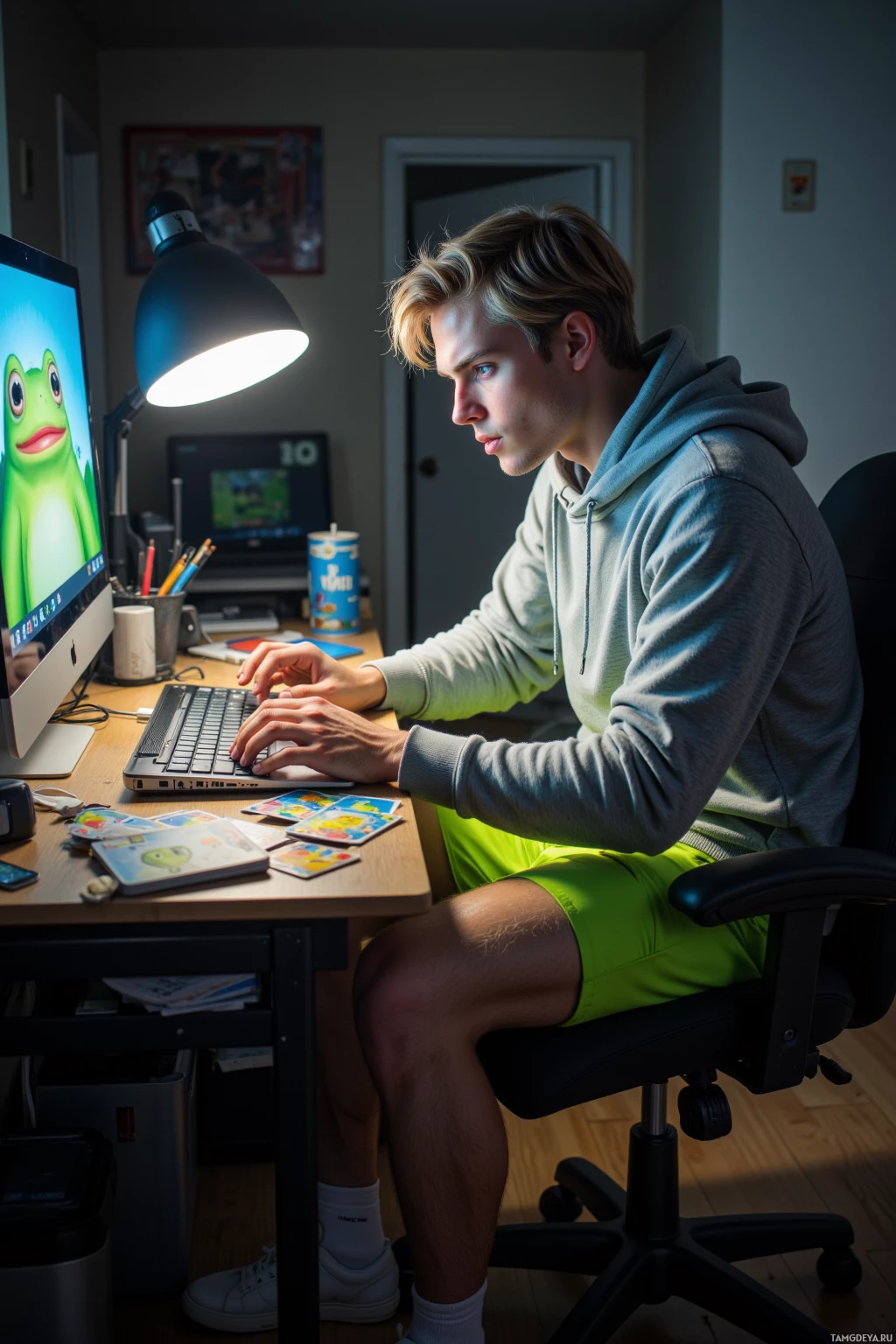 A person is sitting at a desk working on a computer.