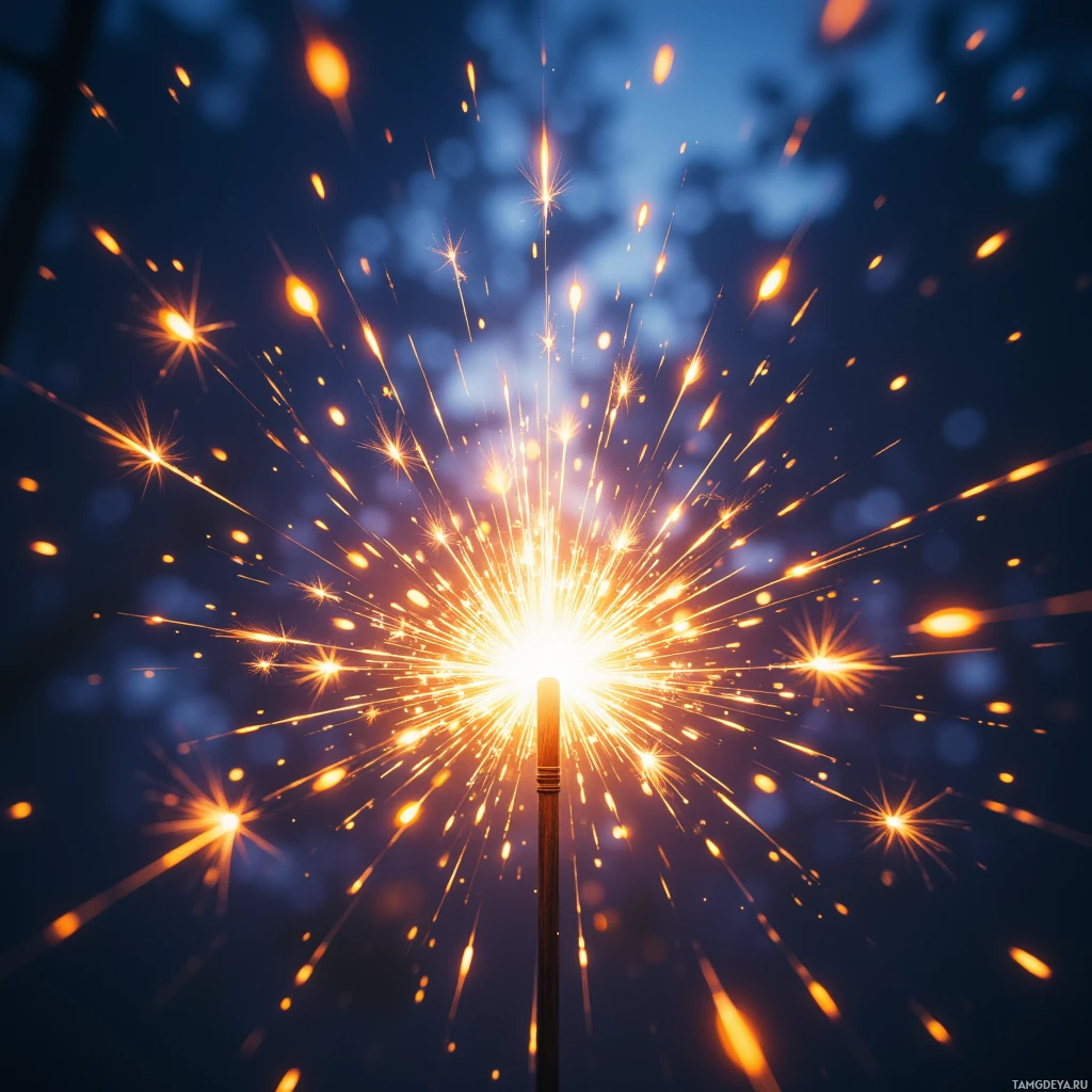 A bright sparkler emitting numerous glowing sparks against a dark background.
