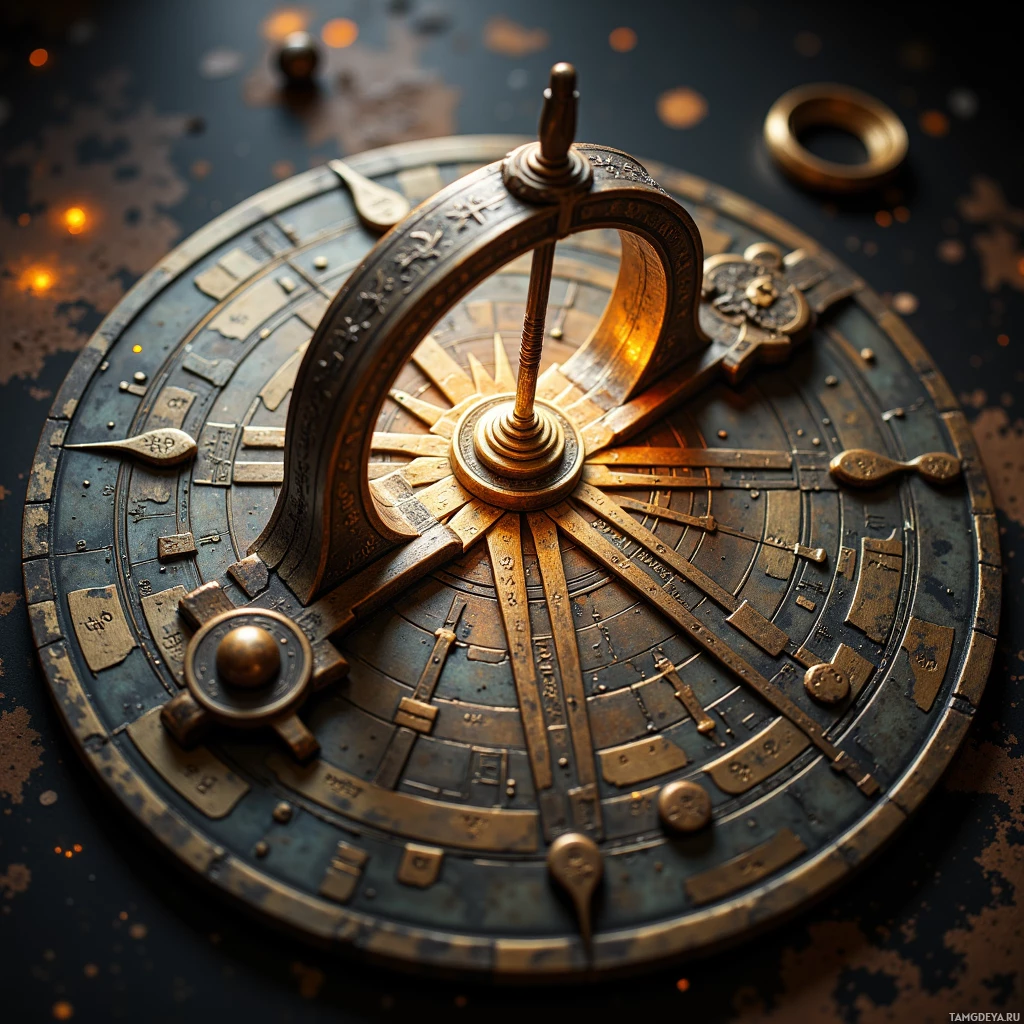 A detailed, ornate compass with intricate markings and a central needle.