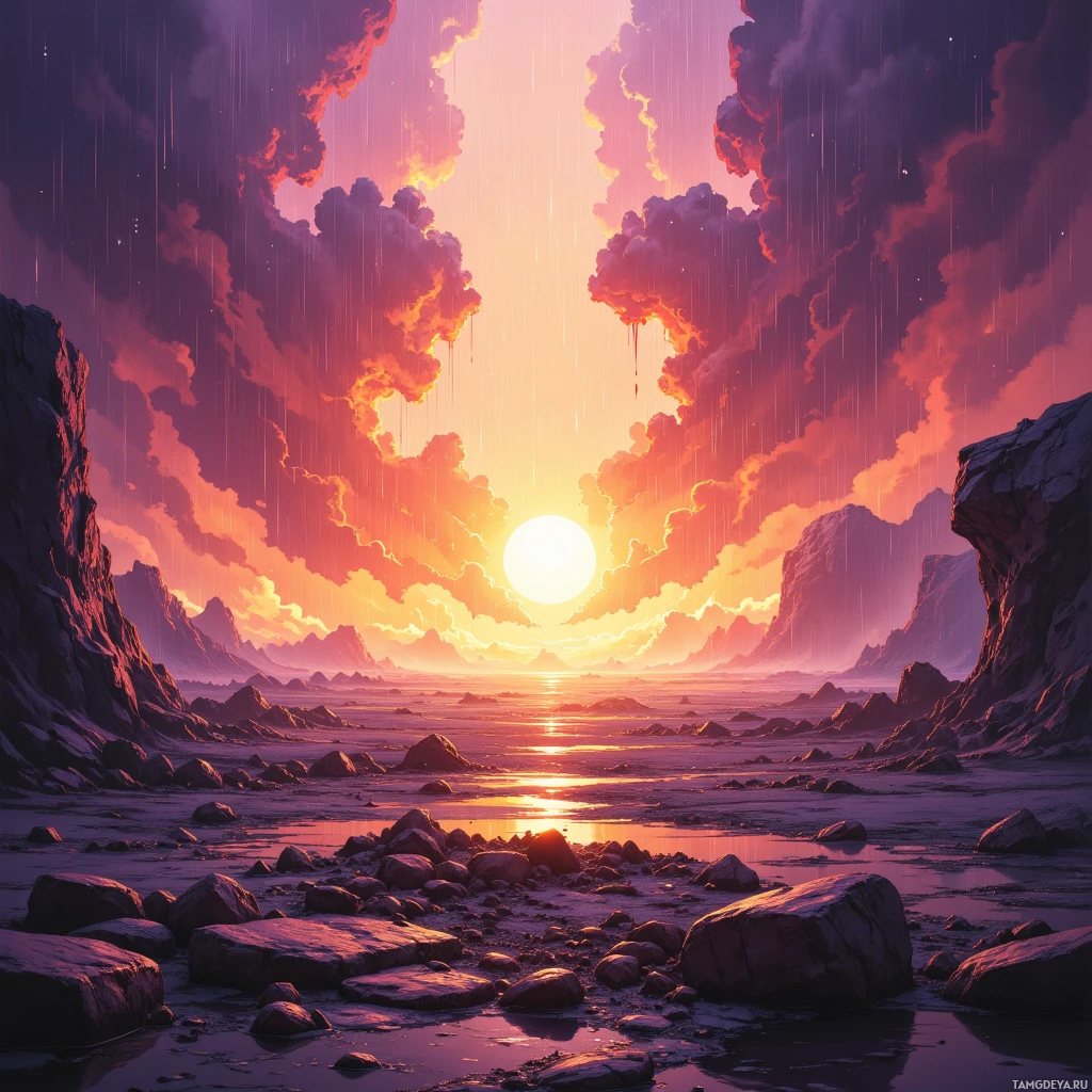 Semi-abstract image with many empty light space at center of beautiful background, that is suitable for the post:  My heart pumps iron rain, soaking every stone of doubt, forging sunrise in sweat.