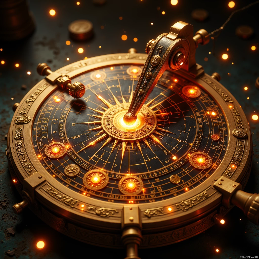 A detailed, ornate compass with glowing elements and intricate markings.