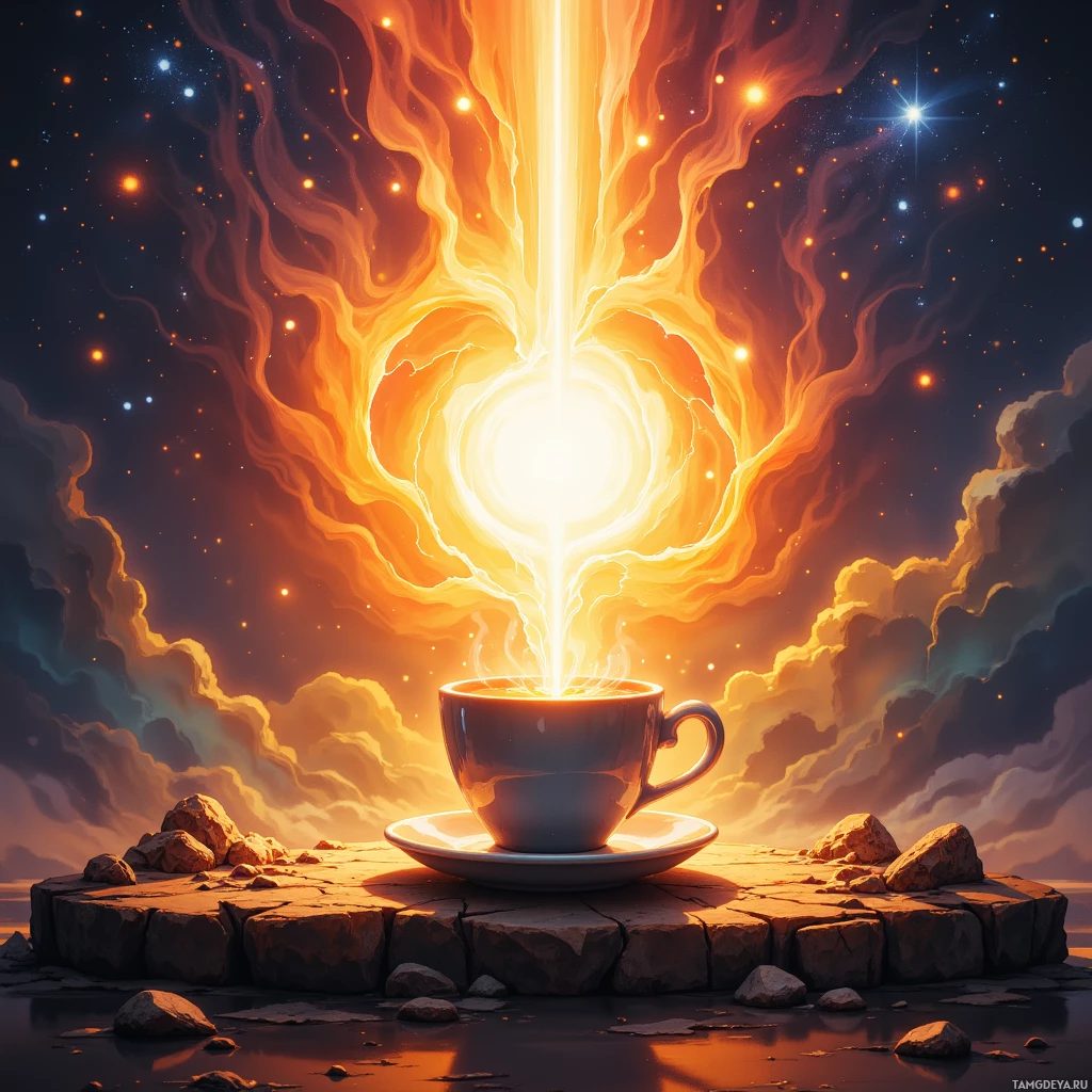 Semi-abstract image with many empty light space at center of beautiful background, that is suitable for the post:  Every sunrise is a quill, and my heart writes constellations in the steam of coffee cups.