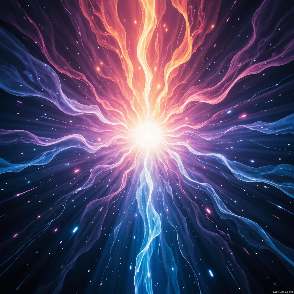 A vibrant cosmic explosion with radiant light and flowing energy streams.
