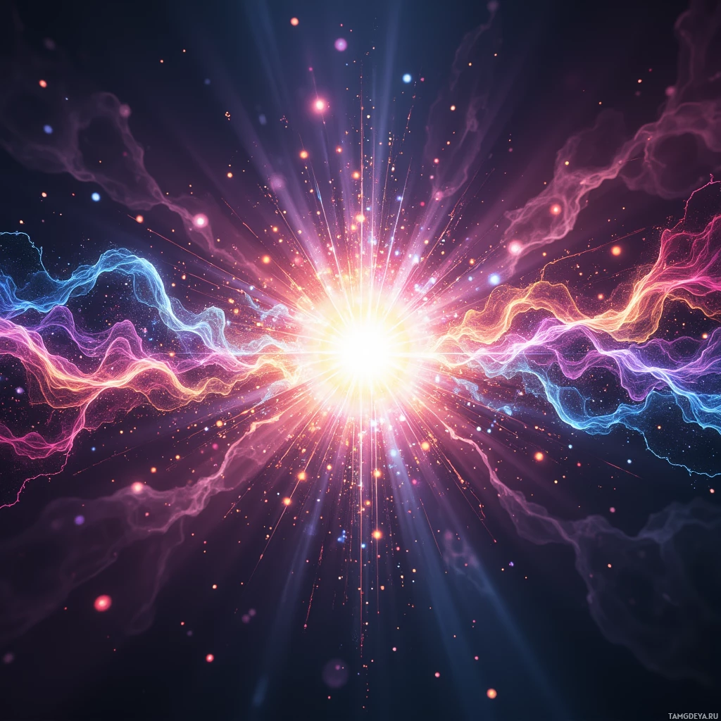A vibrant cosmic explosion with radiant light and colorful energy waves.