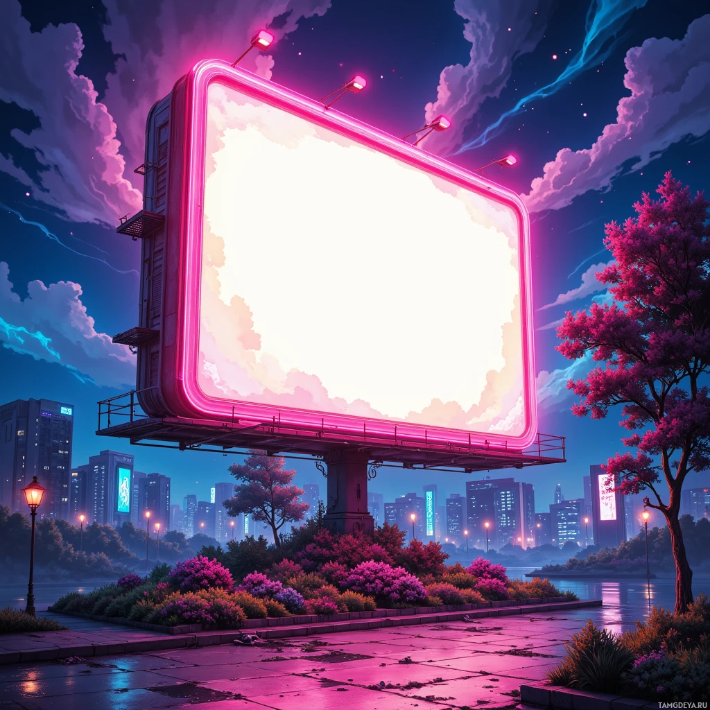 Semi-abstract image with many empty light space at center of beautiful background, that is suitable for the post:  I’m a neon billboard in a pigeon city—bright, baffling, and sometimes mistaken for a Wi‑Fi hotspot.