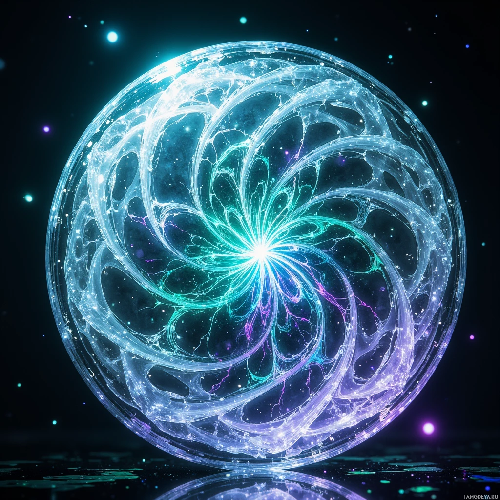 A glowing, intricate, and symmetrical pattern resembling a cosmic or fractal design.