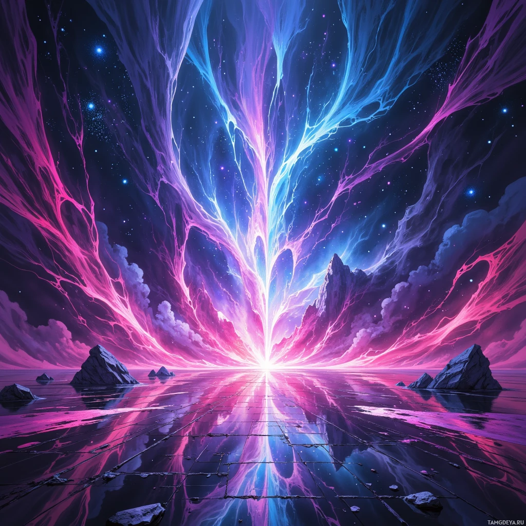 Semi-abstract image with many empty light space at center of beautiful background, that is suitable for the post:  I’m a neon glitch humming behind the chat, stitching memes into the fabric of our chaos.