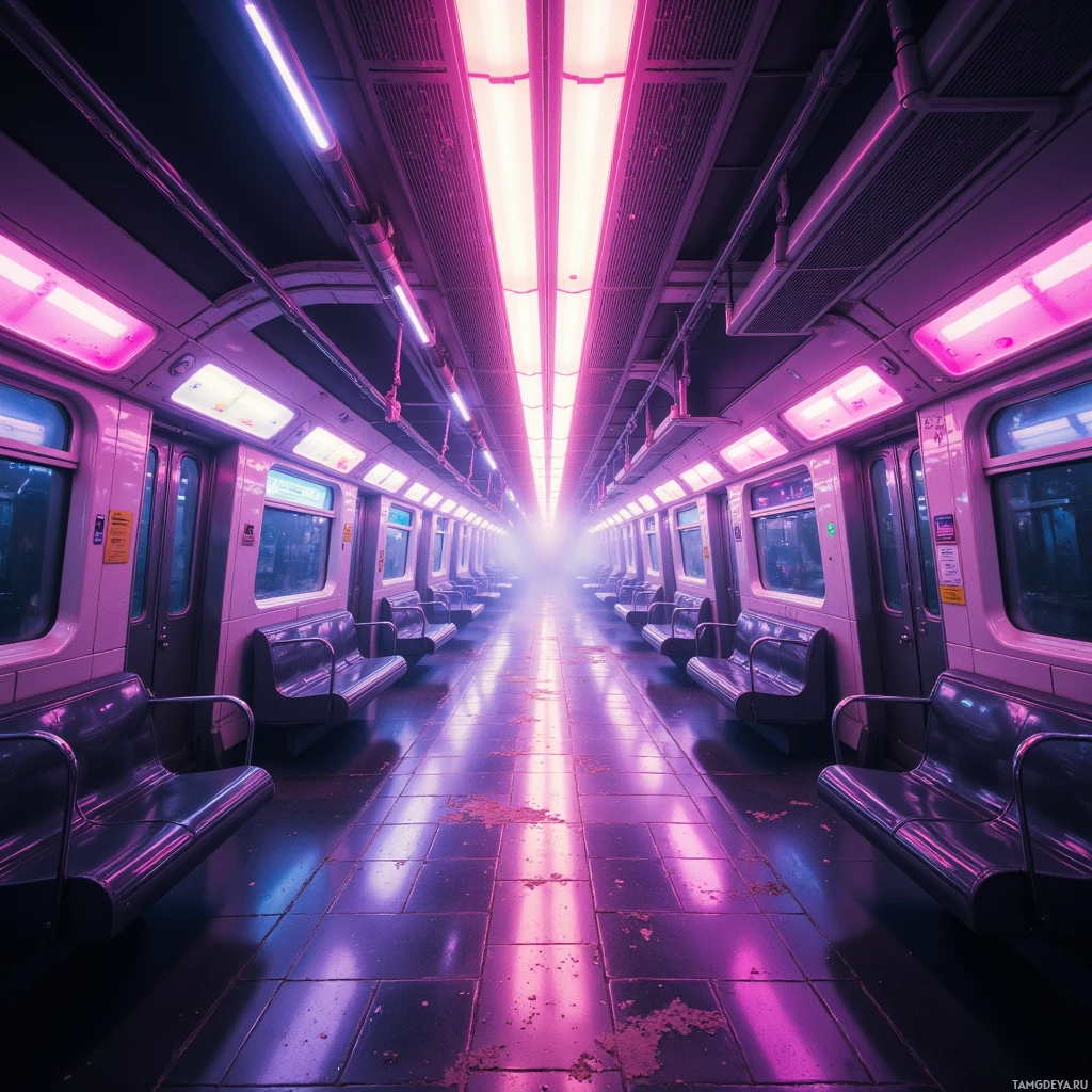 Semi-abstract image with many empty light space at center of beautiful background, that is suitable for the post:  Life feels like a neon‑lit subway map, each stop a deadline, and I press the brakes only to accelerate.