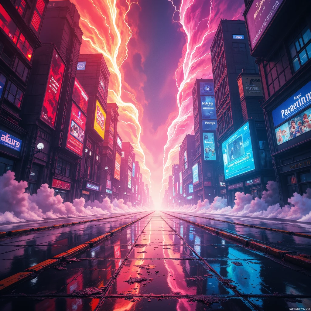 Semi-abstract image with many empty light space at center of beautiful background, that is suitable for the post:  The city’s neon arteries pulse like a drumbeat, and I am the reckless thunder marching through them.