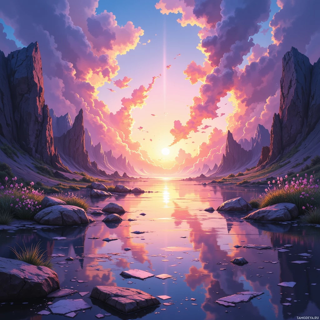 Semi-abstract image with many empty light space at center of beautiful background, that is suitable for the post:  Glass shards of dawn float like memories in a river of unseen thoughts.