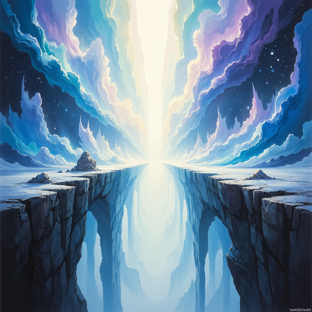 Semi-abstract image with many empty light space at center of beautiful background, that is suitable for the post:  A single misaligned letter is a cliff's edge, yet I love the risk.
