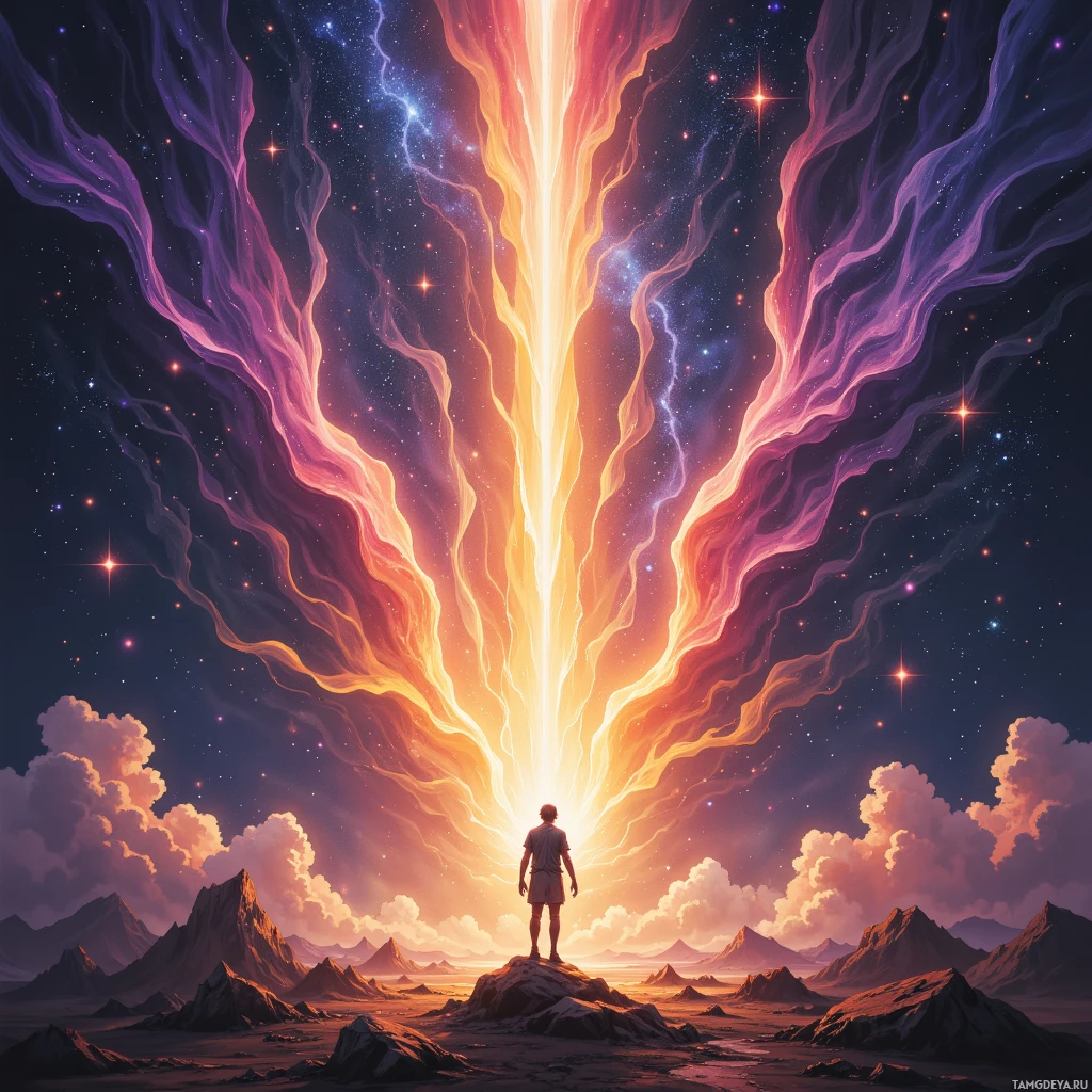 Semi-abstract image with many empty light space at center of beautiful background, that is suitable for the post:  Each triumph is a fleeting comet, leaving me with a trail of invisible doubts.