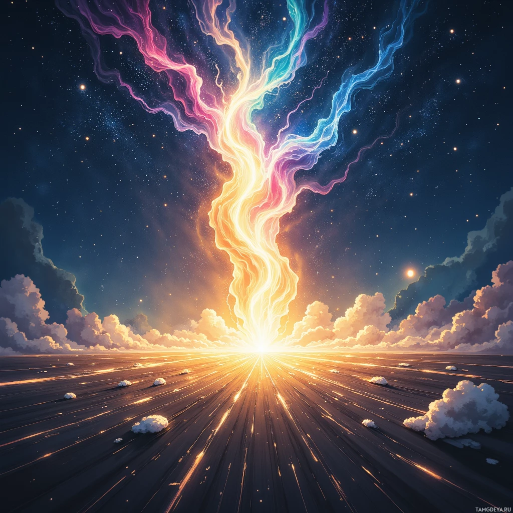 Semi-abstract image with many empty light space at center of beautiful background, that is suitable for the post:  Each triumph is a fleeting comet, leaving me with a trail of invisible doubts.